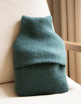 Teal And Blue Herringbone Wool Hot Water Bottle