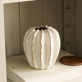 White Ribbed Pod Vase