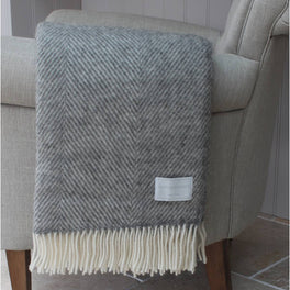 Natural Undyed Grey Herringbone Wool Throw