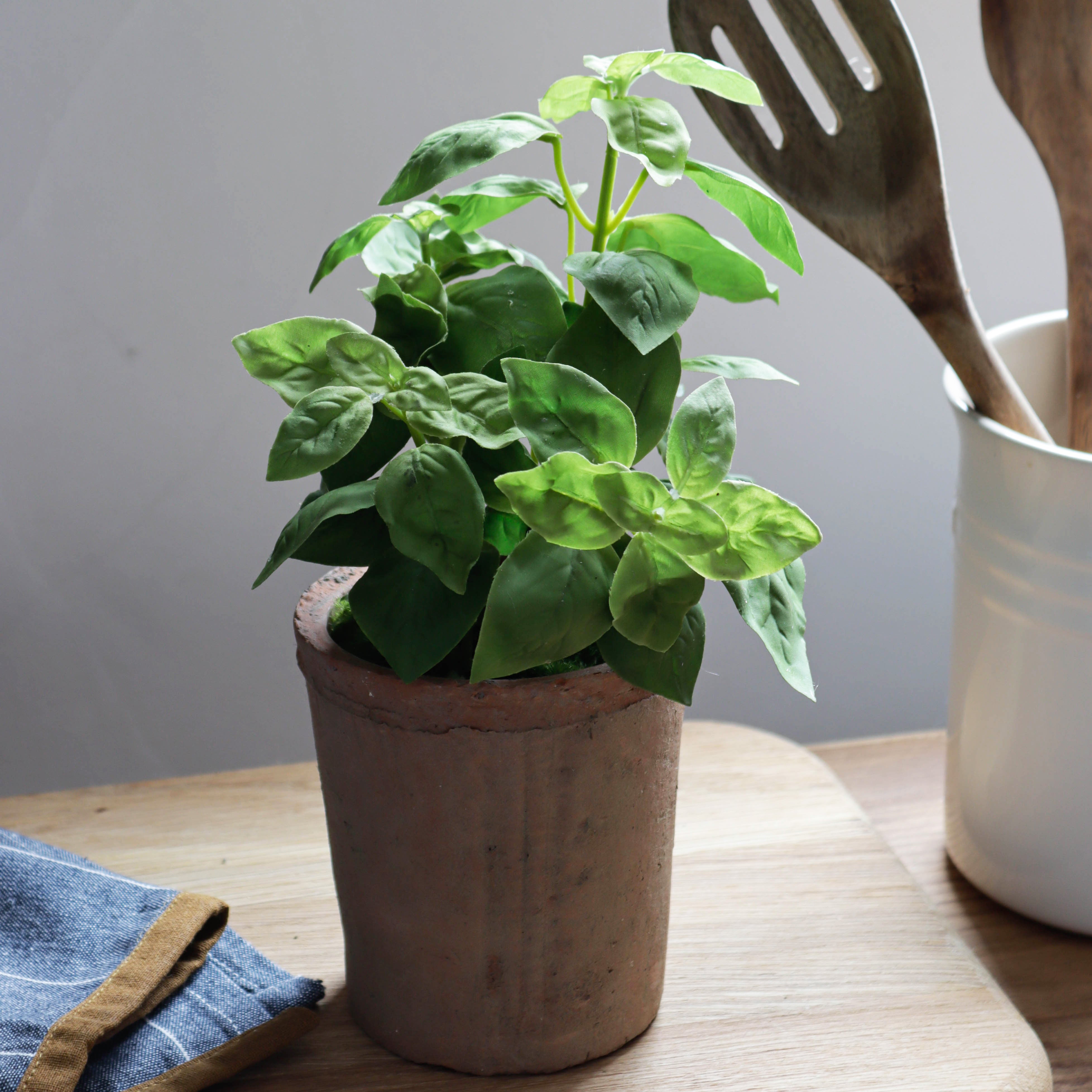 artificial herb plants in pots Faux Potted Basil Herb Plant- Marquis & Dawe