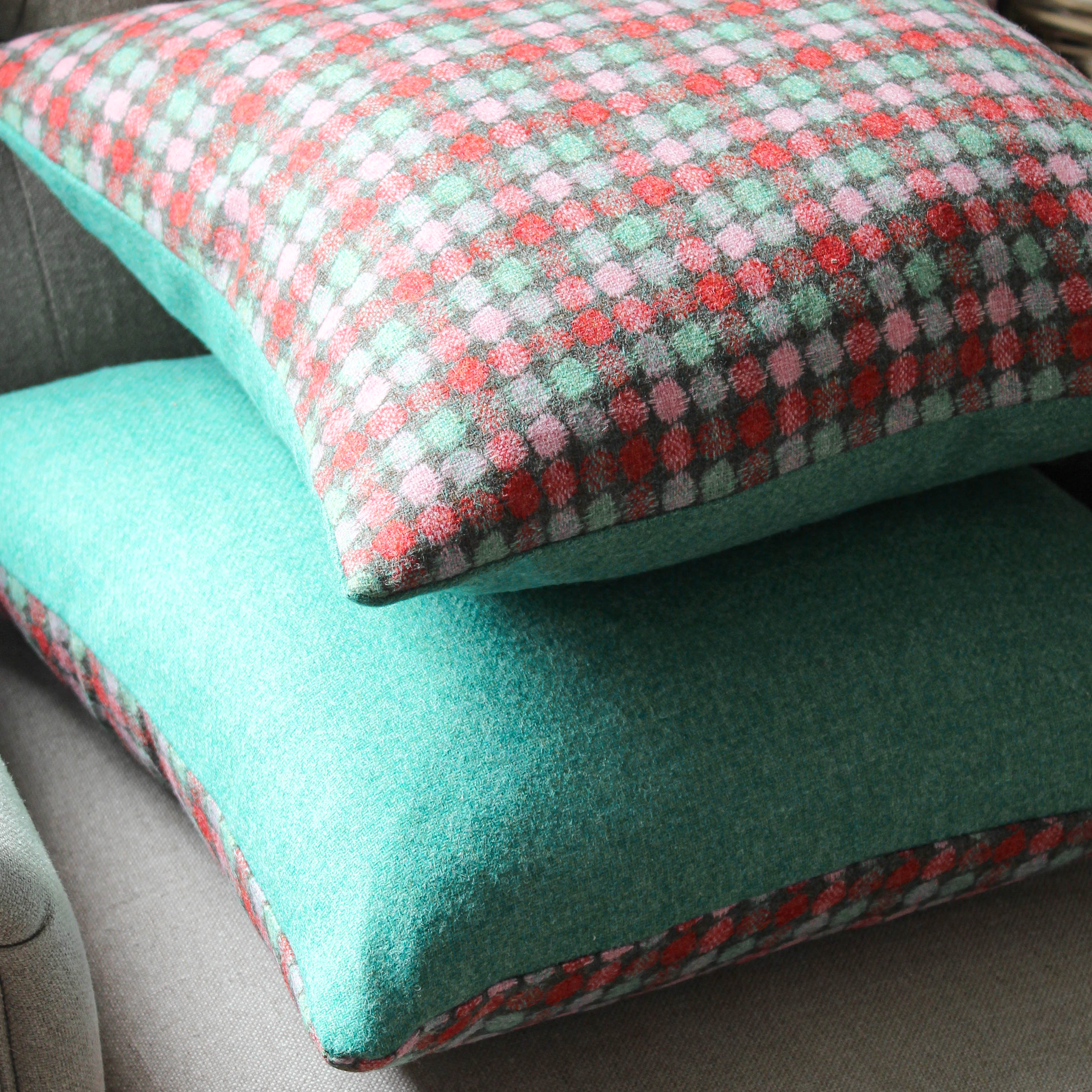 Multi Spot Pink And Turquoise Wool Cushion Marquis Dawe