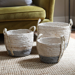 Three Round Seagrass Storage Baskets