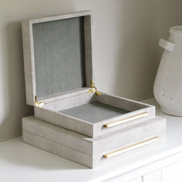 Faux Shagreen Ivory Lidded Storage Box