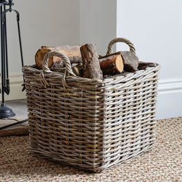 Square Natural Rattan Log Basket With Handles