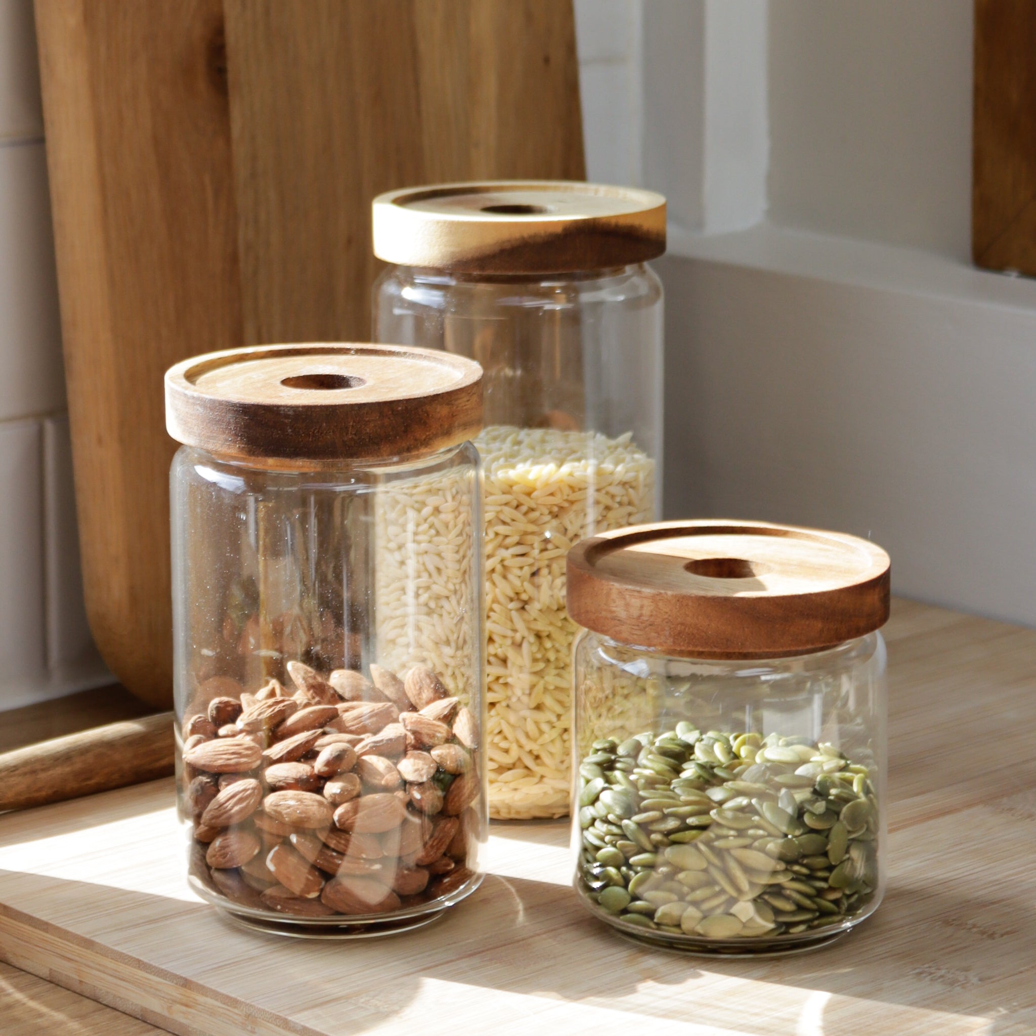 Acacia Storage Container - Large, Tall Glass Jar