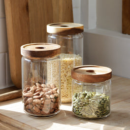 Acacia Wood Lidded Glass Storage Jar