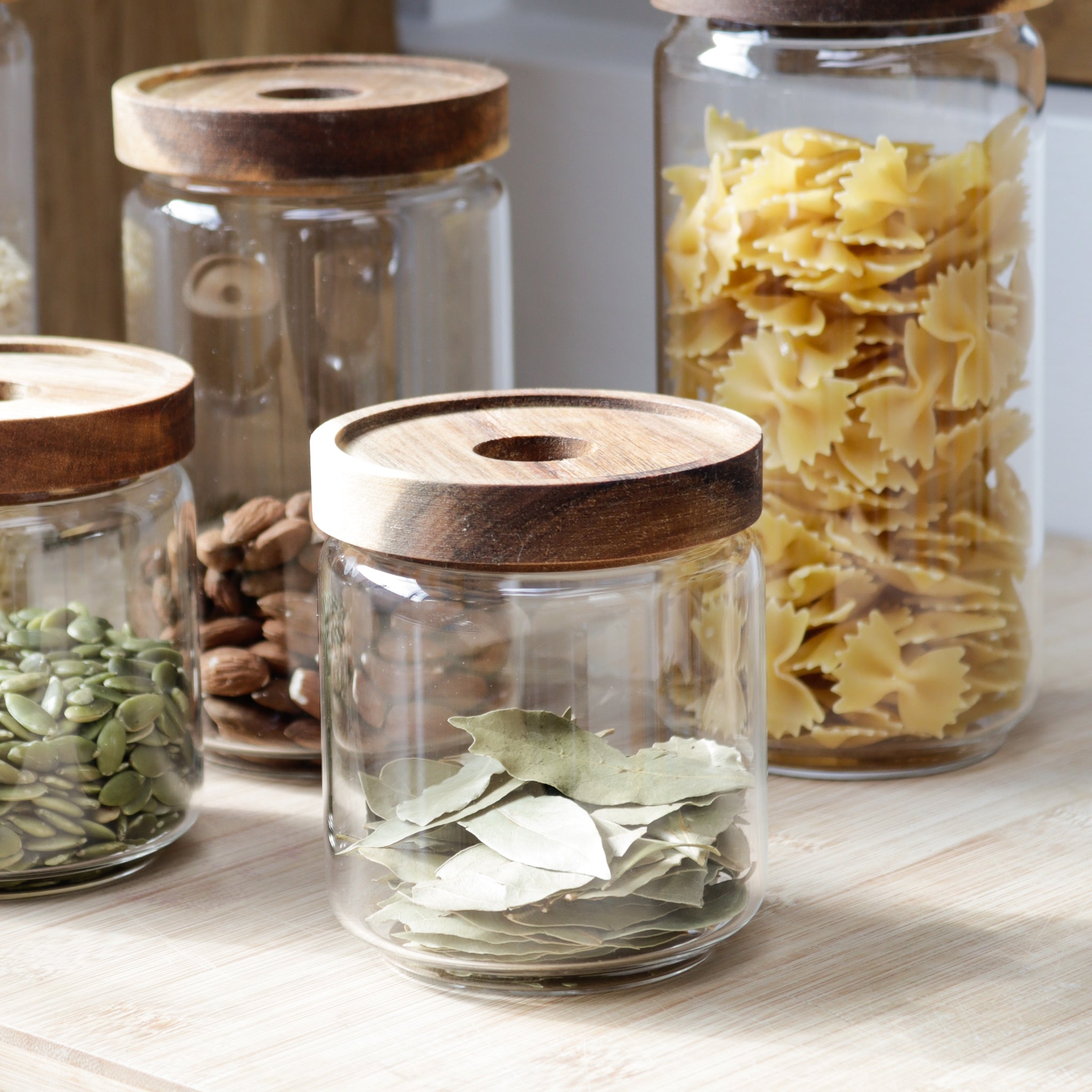 Acacia Wood Lidded Glass Storage Jar - Marquis & Dawe