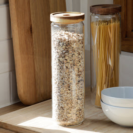 Acacia Wood Lidded Tall Glass Jar