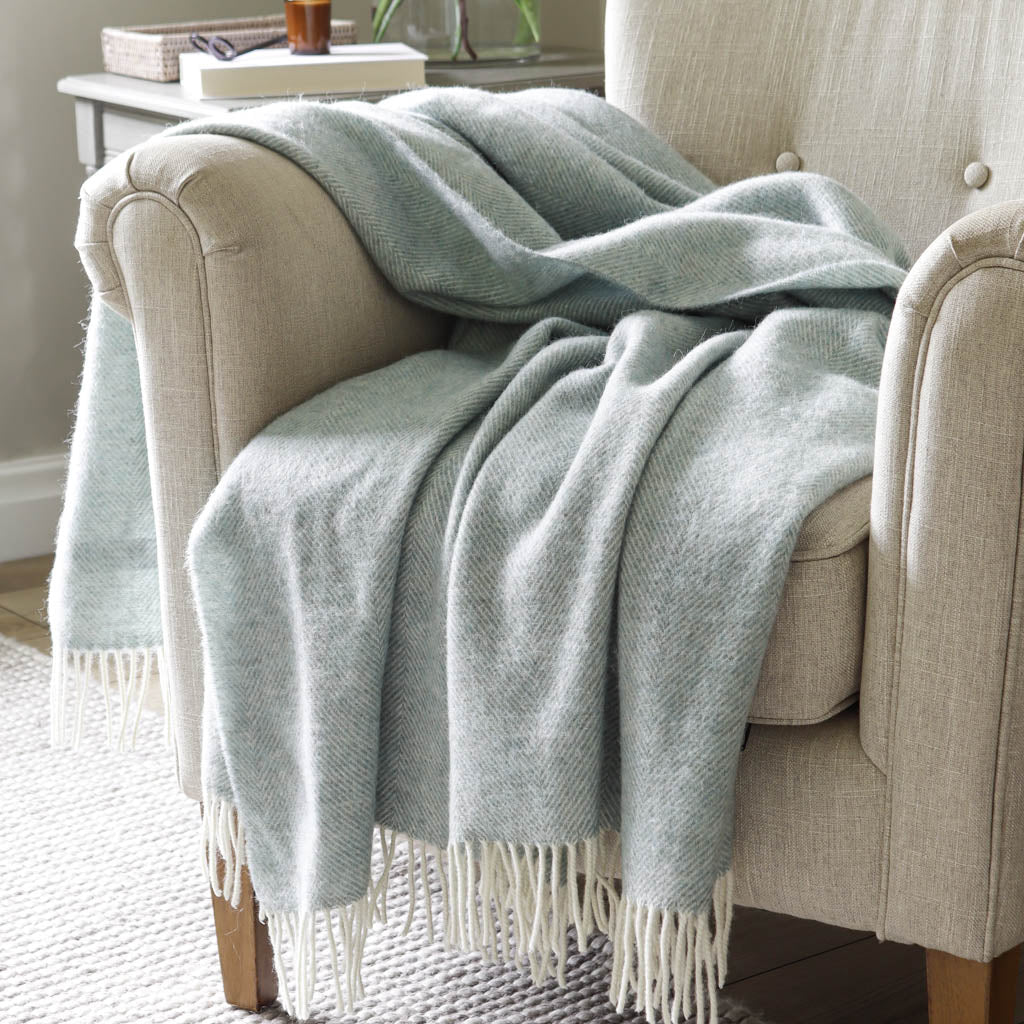 Blue Herringbone Throw Duck Egg Throw Blanket Duck Egg Blue