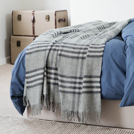 Extra Large Marl Grey and Charcoal Check Wool Throw