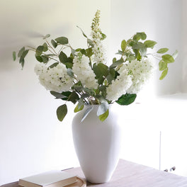 Faux White Hydrangea and Eucalyptus Arrangement