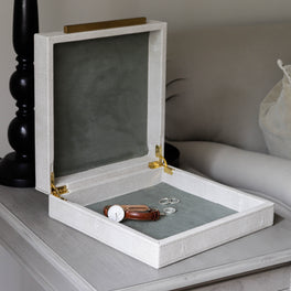 Faux Shagreen Ivory Lidded Storage Box
