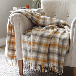 Gold and Grey Check Wool Throw