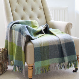 Green and Blue Check Wool Throw