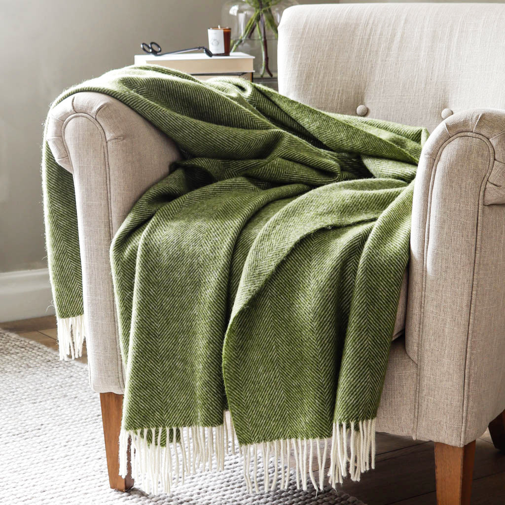Forest Green Herringbone Wool Throw Marquis Dawe
