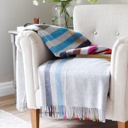 Grey and Bright Stripe Check Lambswool Throw