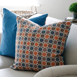 Large Orange and Blue Geometric Wool Cushion