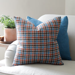 Multi Spot Blue and Orange Wool Cushion