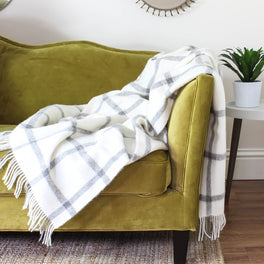 Natural Undyed Cream and Grey Check Wool Throw