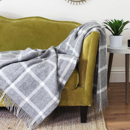 Natural Undyed Grey and Cream Check Wool Throw