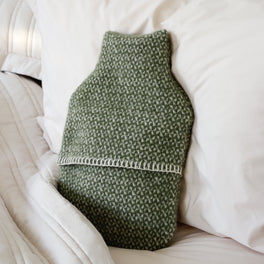 Olive Green And Cream Woven Wool Hot Water Bottle