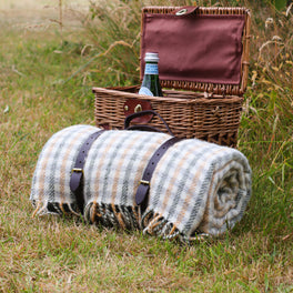 Olive Green and Mustard Check Picnic Blanket