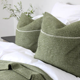 Olive and Cream Woven Wool Cushion