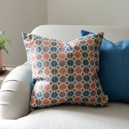 Orange and Blue Geometric Wool Cushion