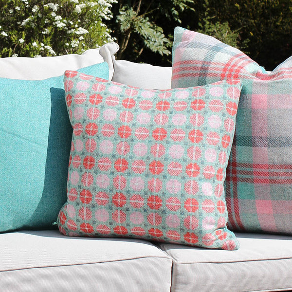 Pink and Turquoise Spot Square Cushion Marquis Dawe