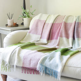 Colourful and Grey Block Check Wool Throw