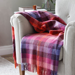 Purple and Pink Check Lambswool Throw