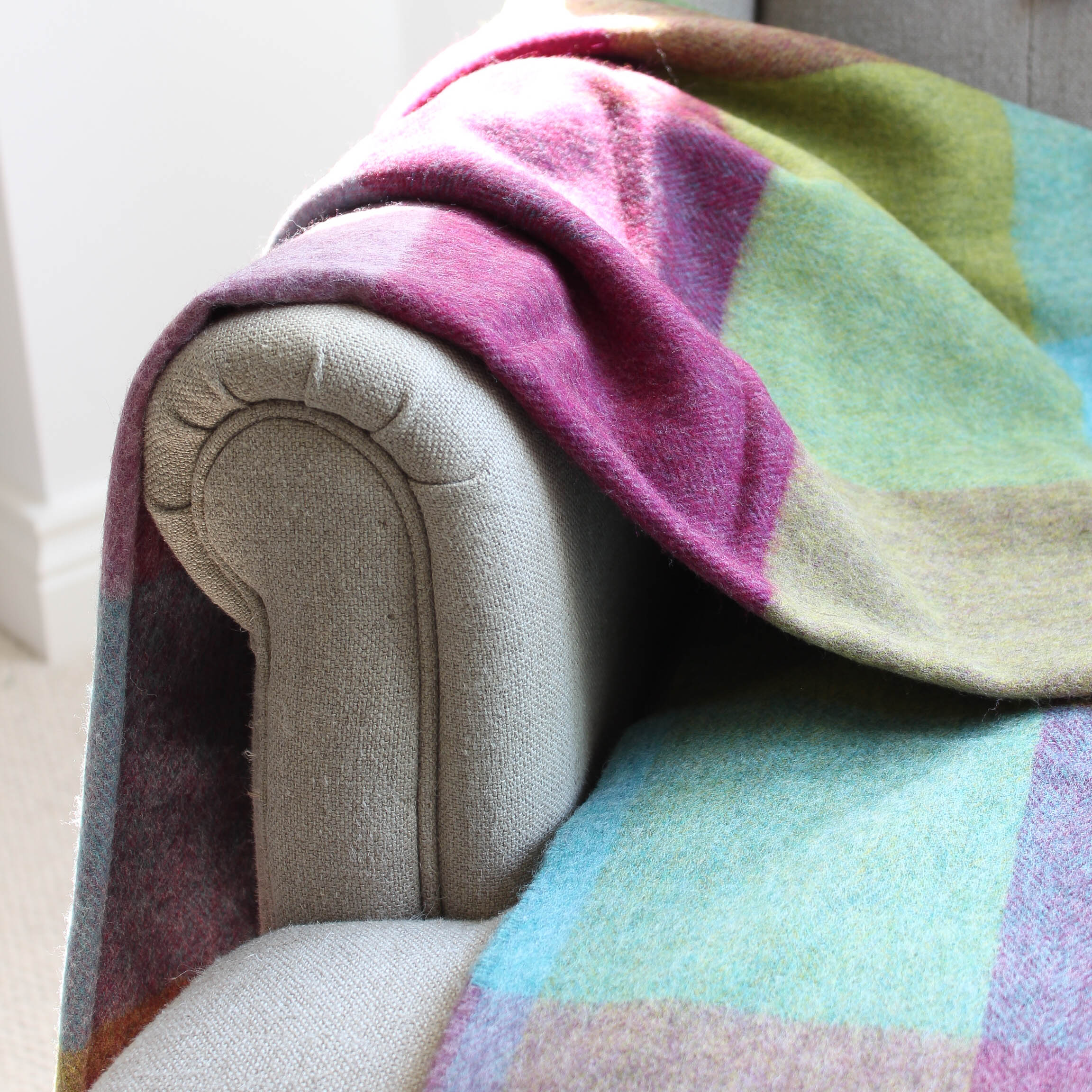 Cotton Raspberry Throw Raspberry Pink Check Merino Lambswool Throw | Marquis & Dawe