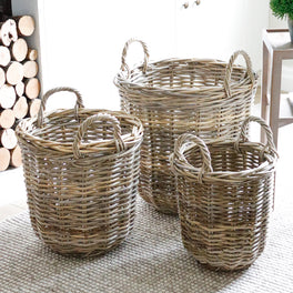 Round Rattan Storage Basket With Handles