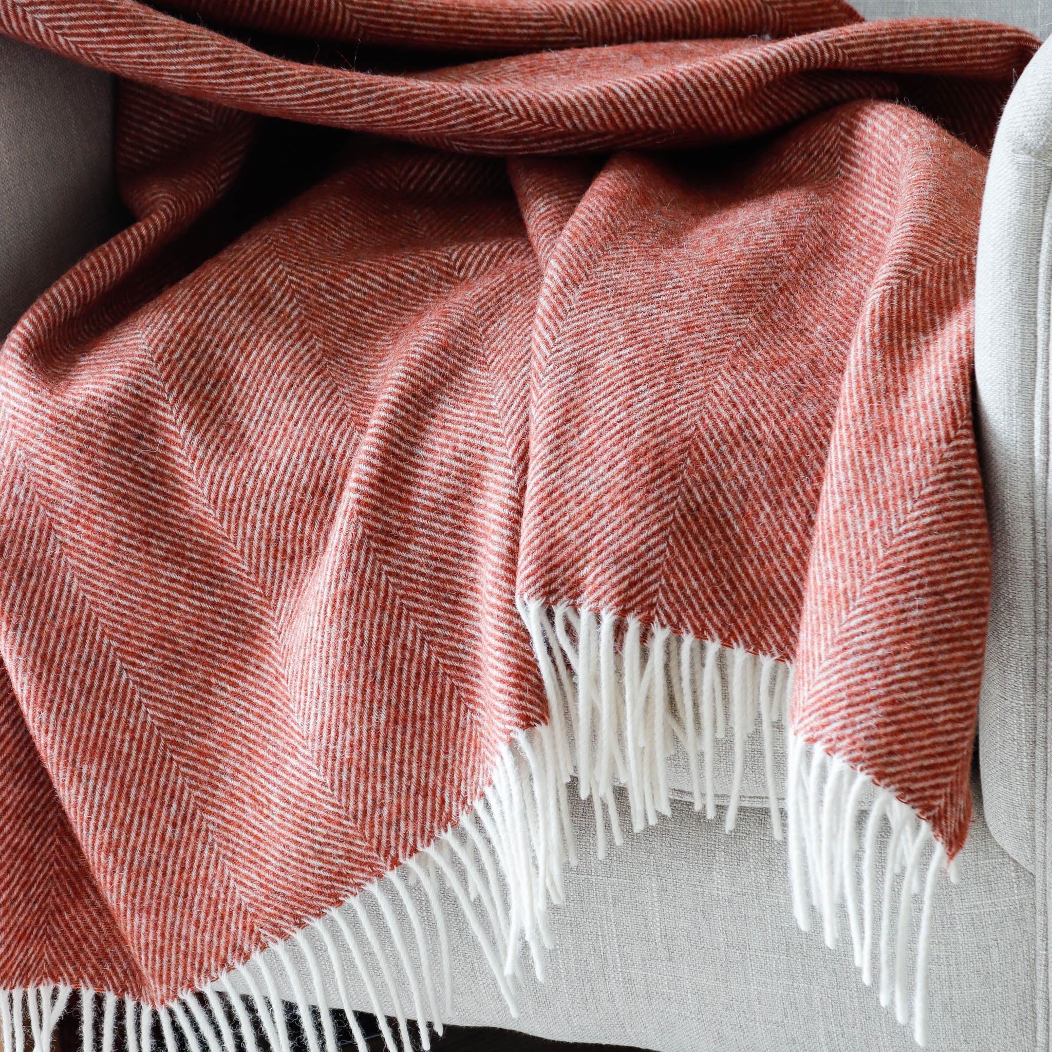 Rust Red Herringbone Wool Throw - Marquis & Dawe