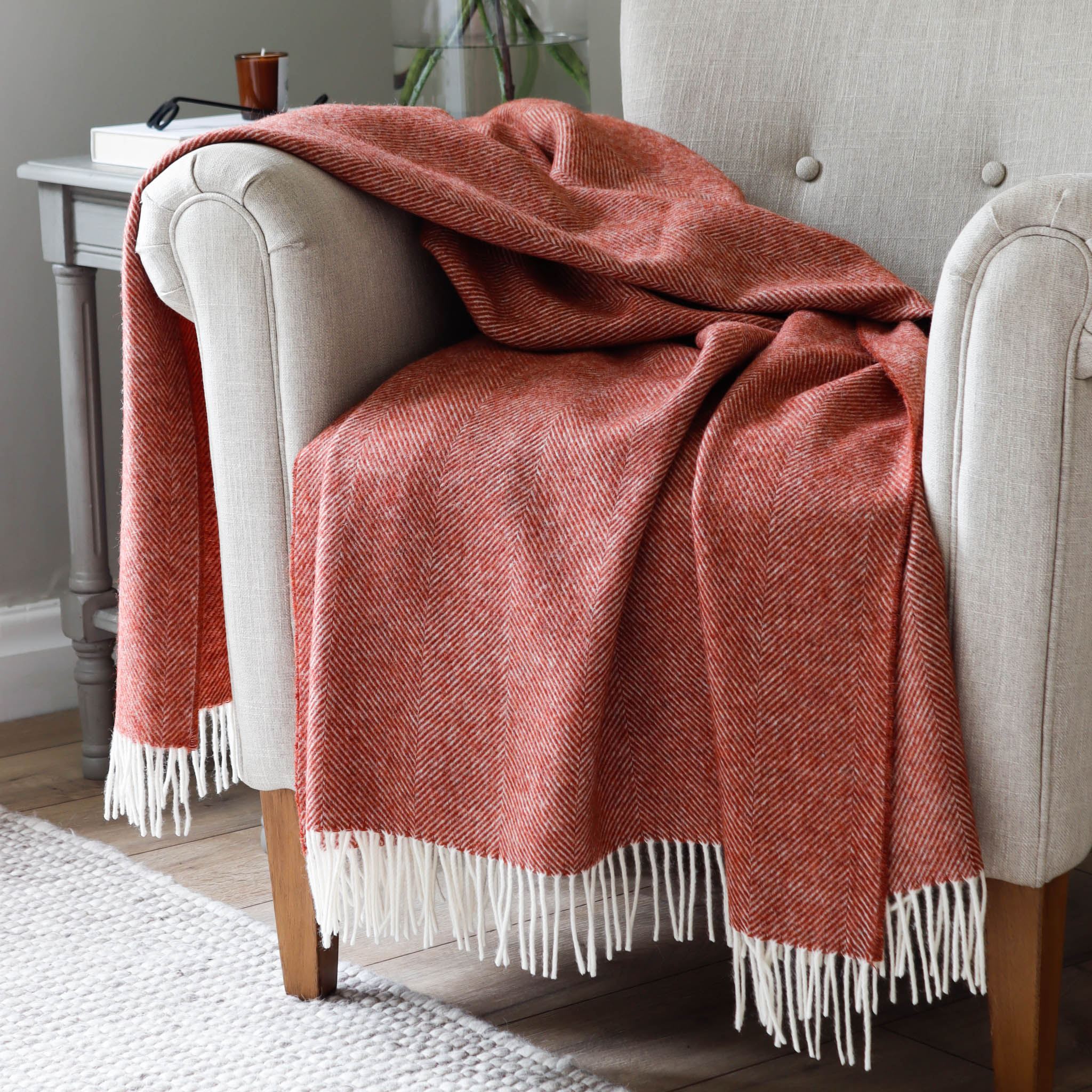 Rust Red Herringbone Wool Throw - Marquis & Dawe