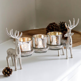 Silver Reindeer Tea Light Holders