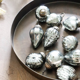 Small Aged Silver Glass Baubles