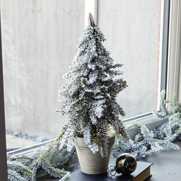 Small Snowy Christmas Tree in Pot